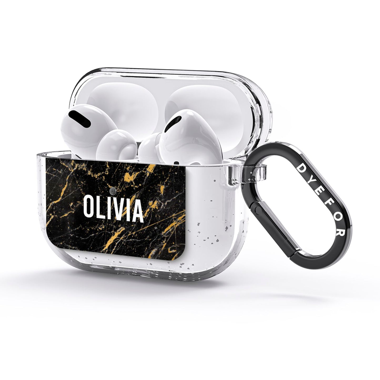 Personalised Black Gold Marble Name AirPods Glitter Case 3rd Gen Side Image