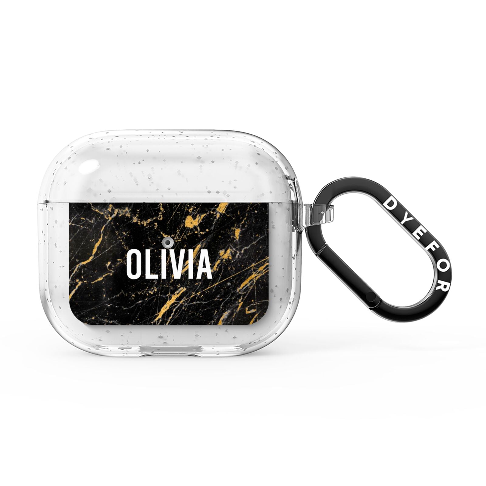 Personalised Black Gold Marble Name AirPods Glitter Case 3rd Gen