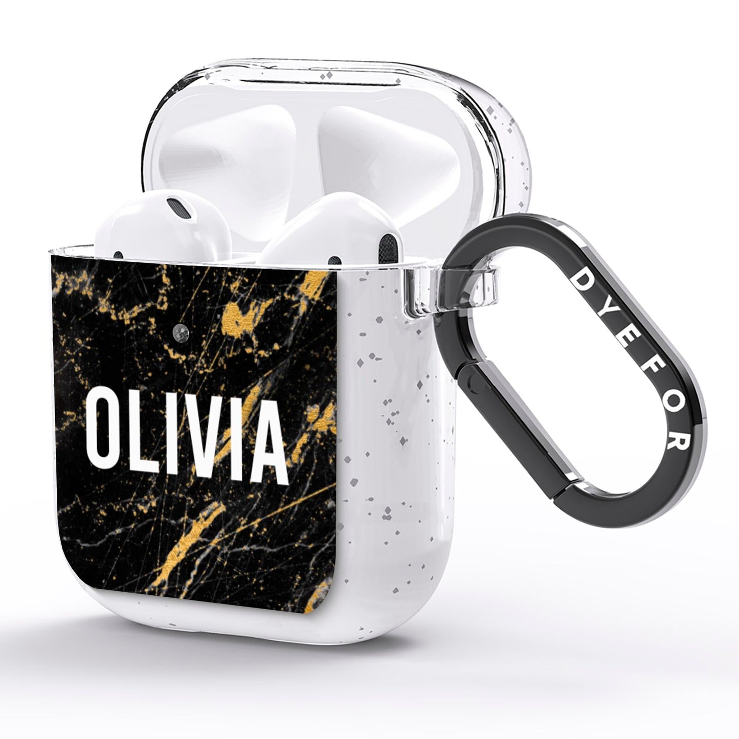 Personalised Black Gold Marble Name AirPods Glitter Case Side Image