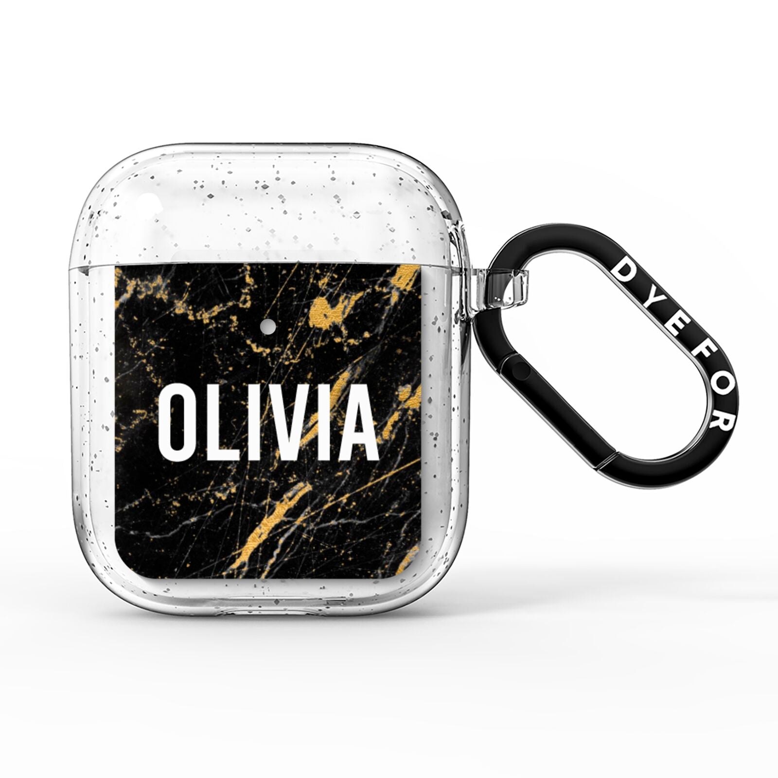 Personalised Black Gold Marble Name AirPods Glitter Case