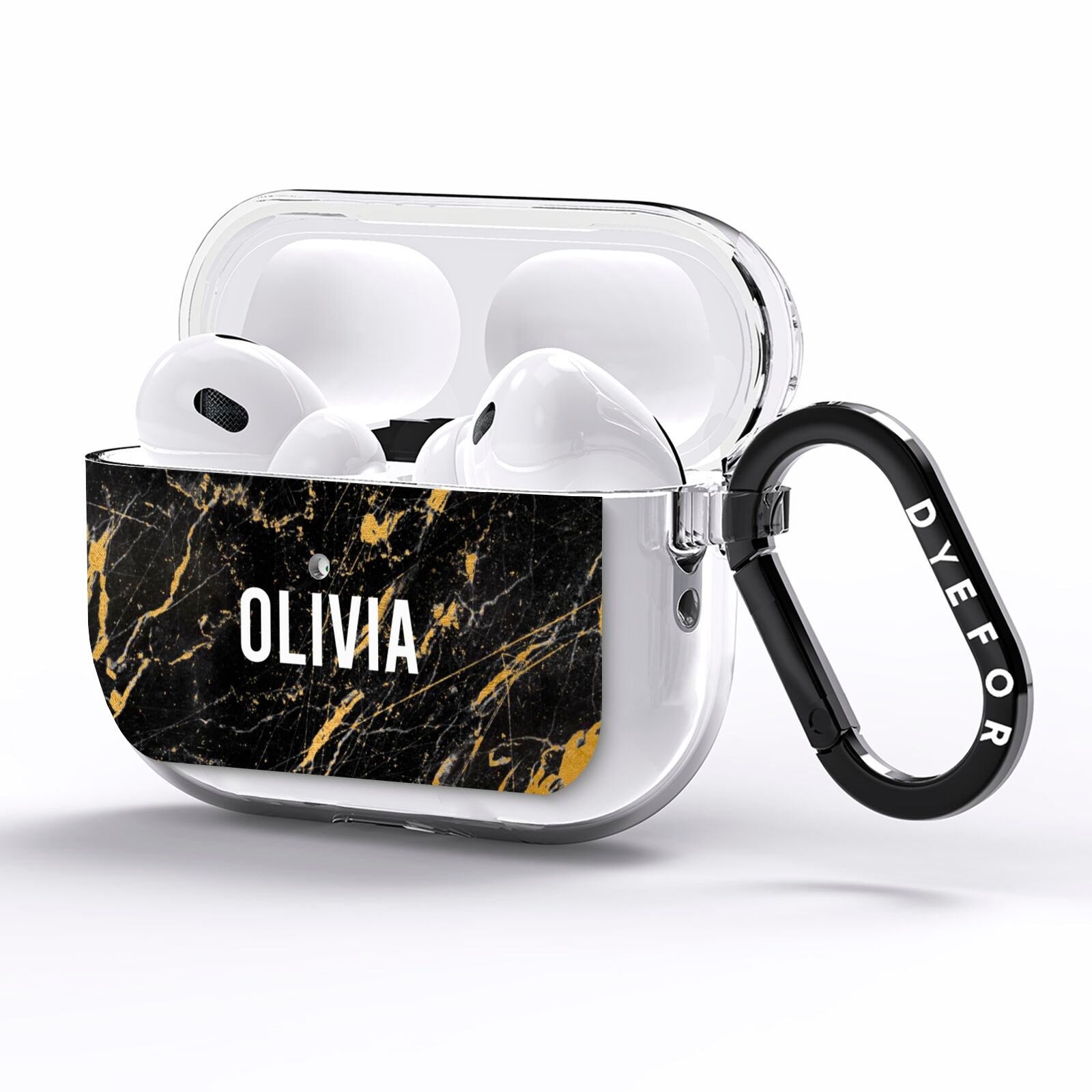 Personalised Black Gold Marble Name AirPods Pro Clear Case Side Image