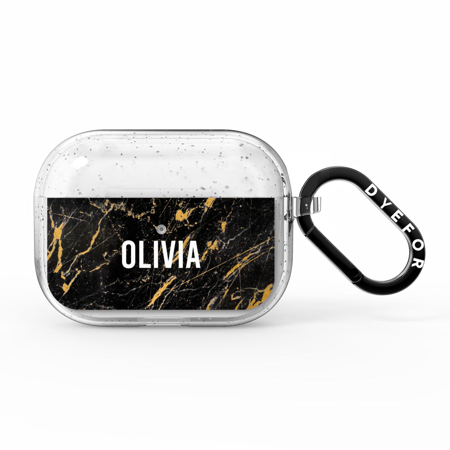 Personalised Black Gold Marble Name AirPods Pro Glitter Case