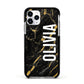 Personalised Black Gold Marble Name Apple iPhone 11 Pro in Silver with Black Impact Case