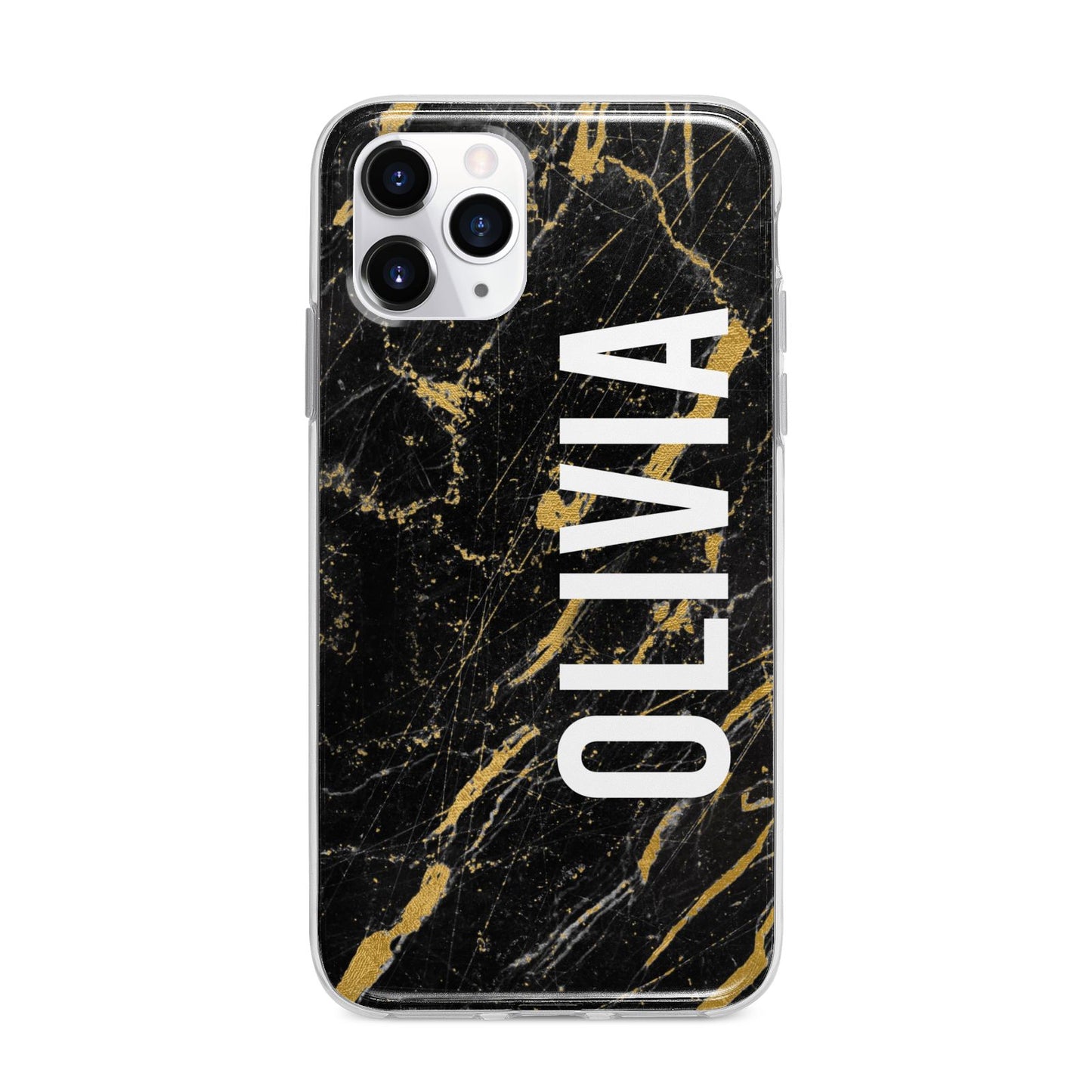 Personalised Black Gold Marble Name Apple iPhone 11 Pro in Silver with Bumper Case