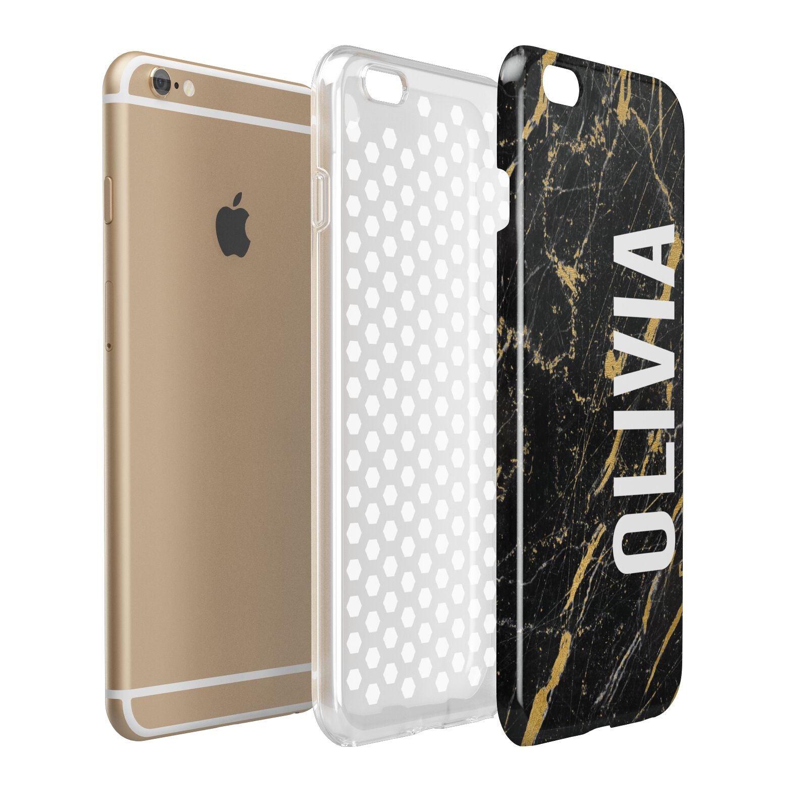 Personalised Black Gold Marble Name Apple iPhone 6 Plus 3D Tough Case Expand Detail Image