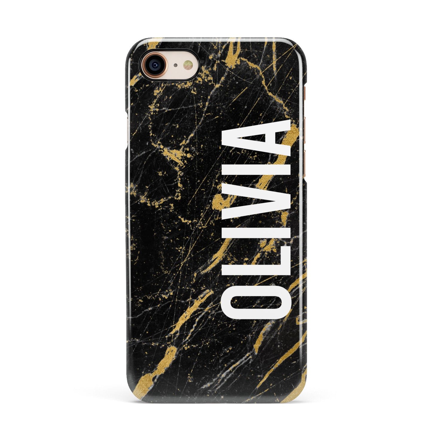 Personalised Black Gold Marble Name Apple iPhone 7 8 3D Snap Case