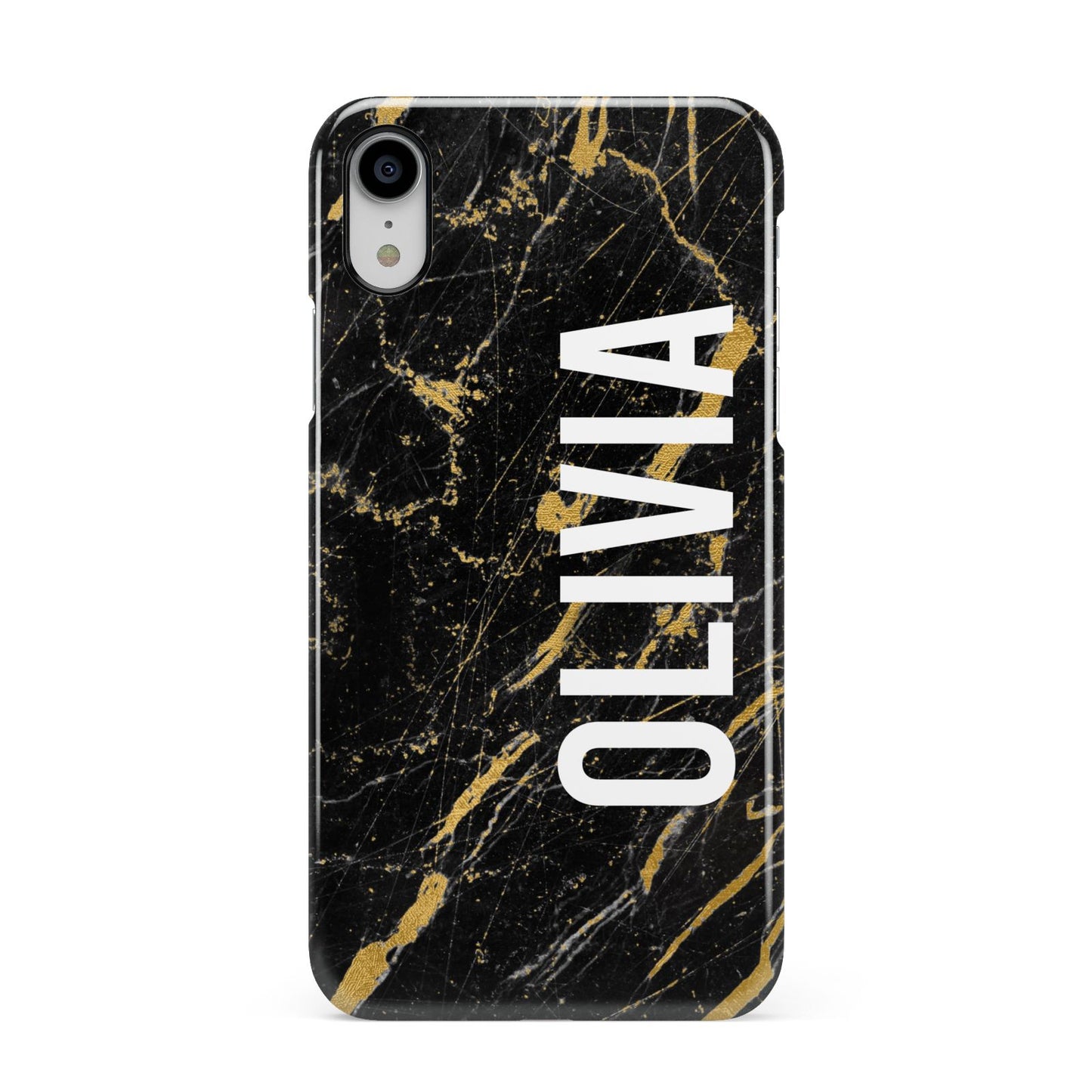 Personalised Black Gold Marble Name Apple iPhone XR White 3D Snap Case