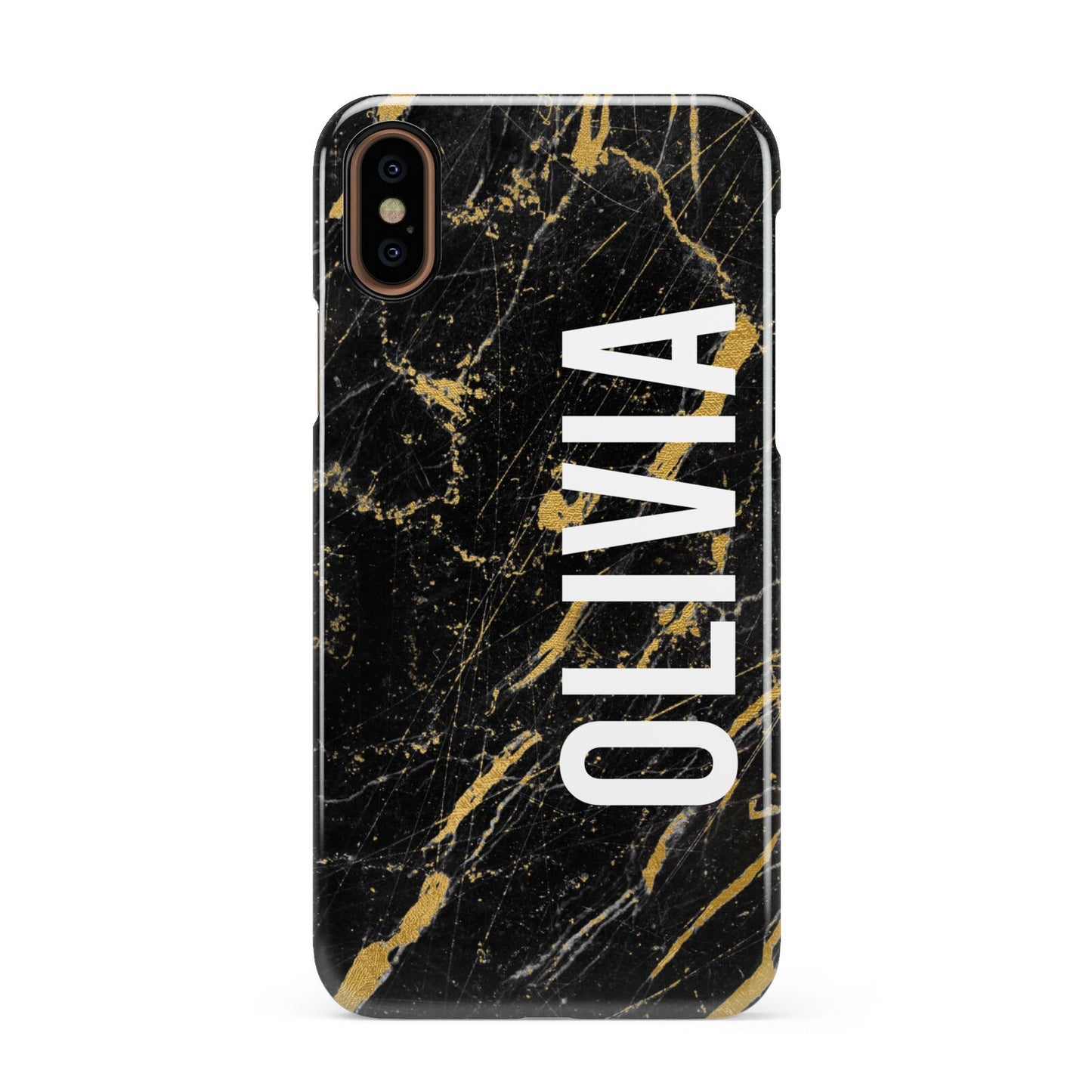 Personalised Black Gold Marble Name Apple iPhone XS 3D Snap Case