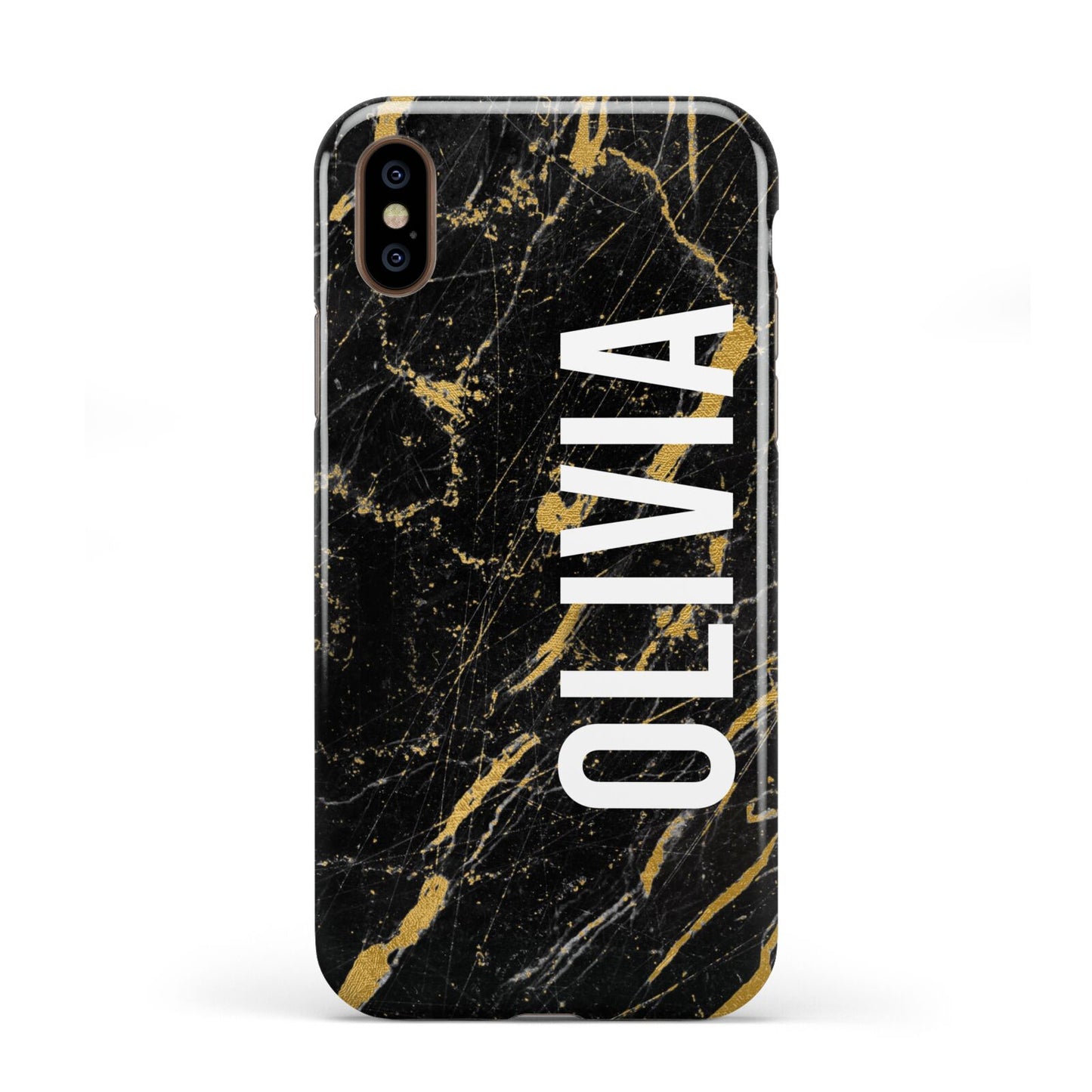 Personalised Black Gold Marble Name Apple iPhone XS 3D Tough