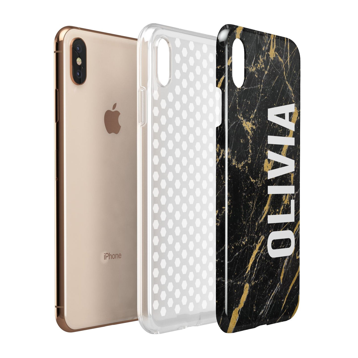 Personalised Black Gold Marble Name Apple iPhone Xs Max 3D Tough Case Expanded View