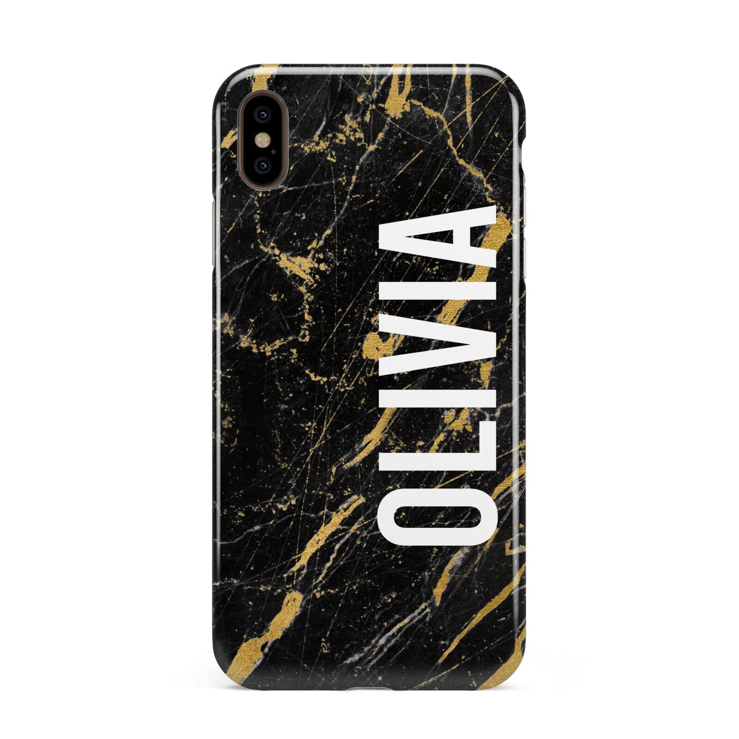 Personalised Black Gold Marble Name Apple iPhone Xs Max 3D Tough Case