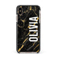 Personalised Black Gold Marble Name Apple iPhone Xs Max Impact Case Black Edge on Gold Phone
