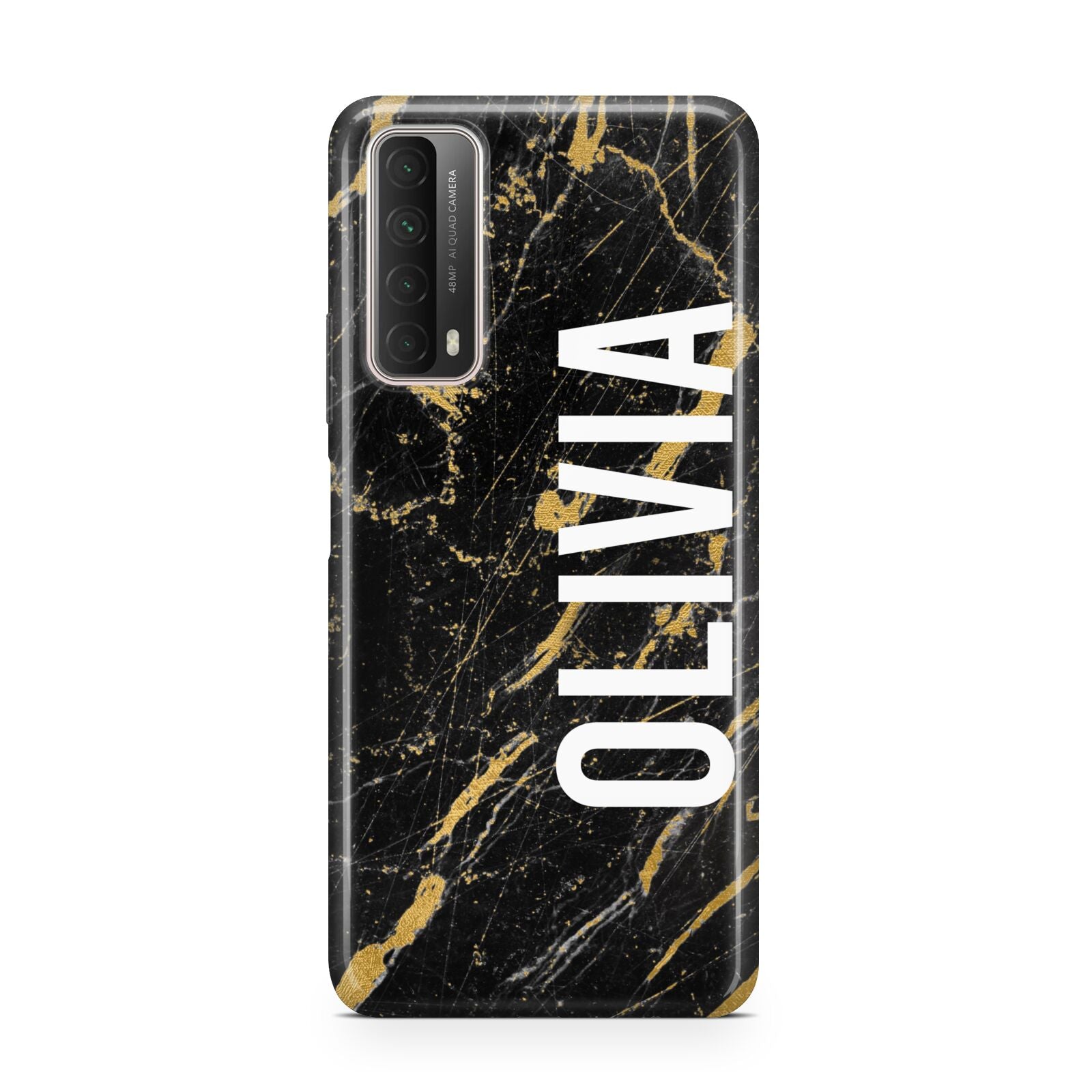 Personalised Black Gold Marble Name Huawei P Smart 2021