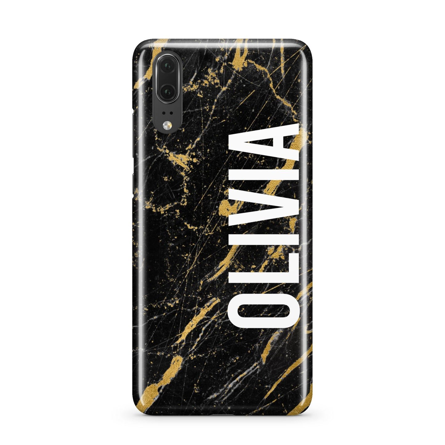 Personalised Black Gold Marble Name Huawei P20 Phone Case