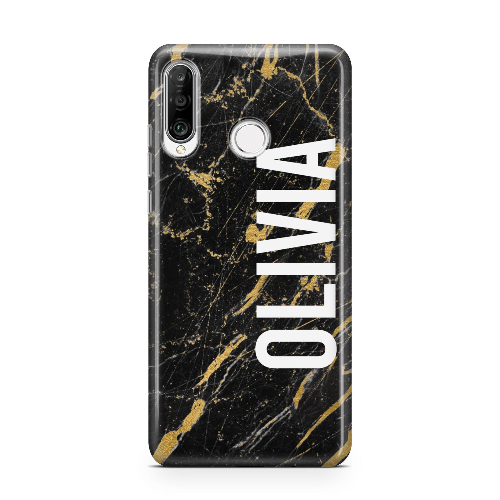 Personalised Black Gold Marble Name Huawei P30 Lite Phone Case