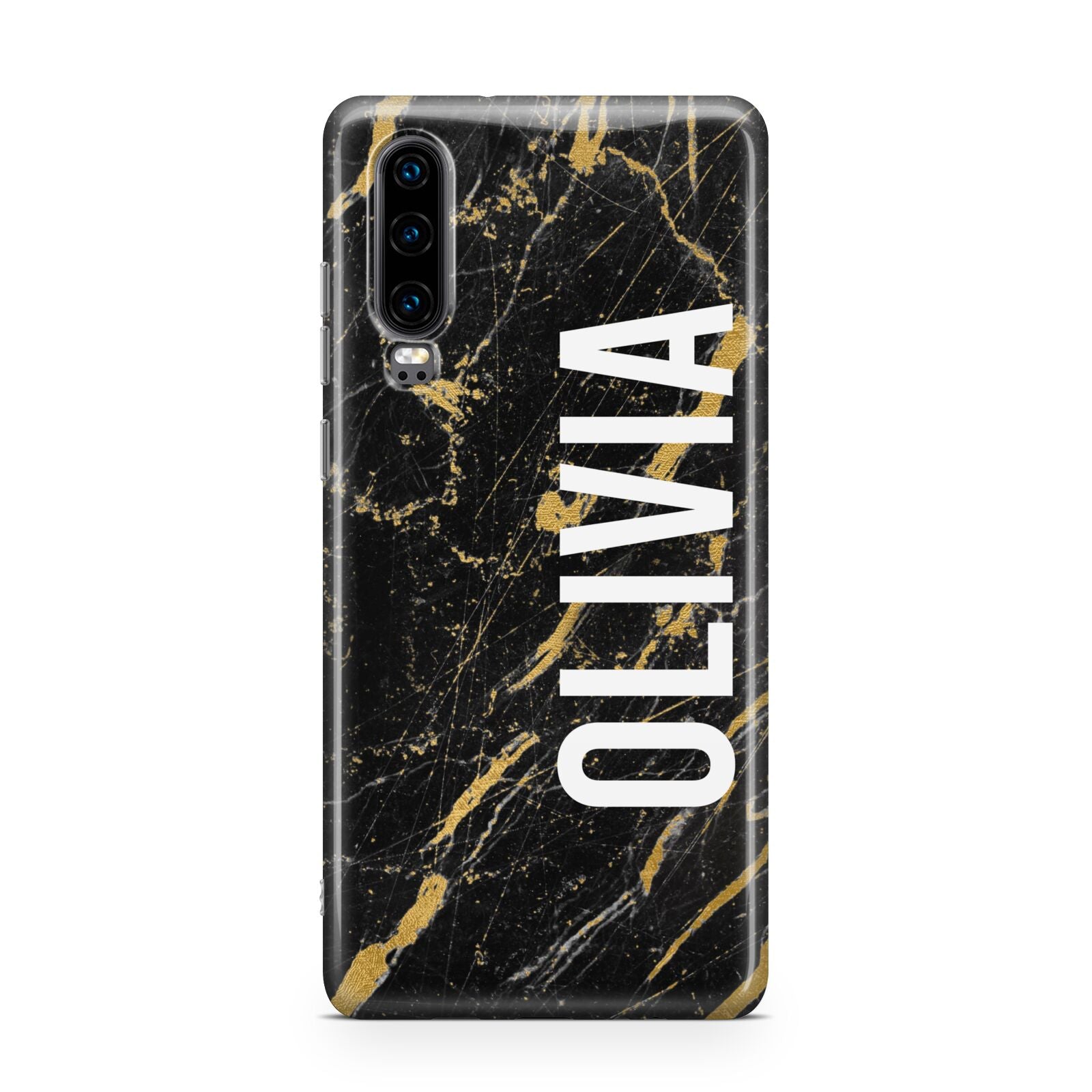 Personalised Black Gold Marble Name Huawei P30 Phone Case
