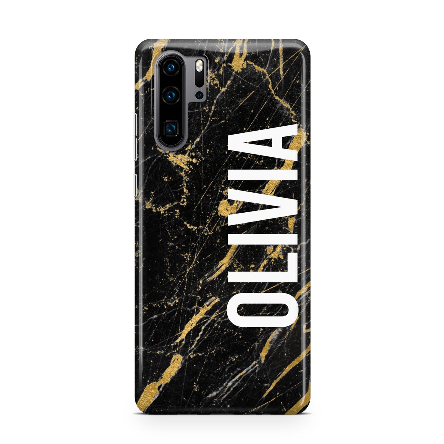 Personalised Black Gold Marble Name Huawei P30 Pro Phone Case