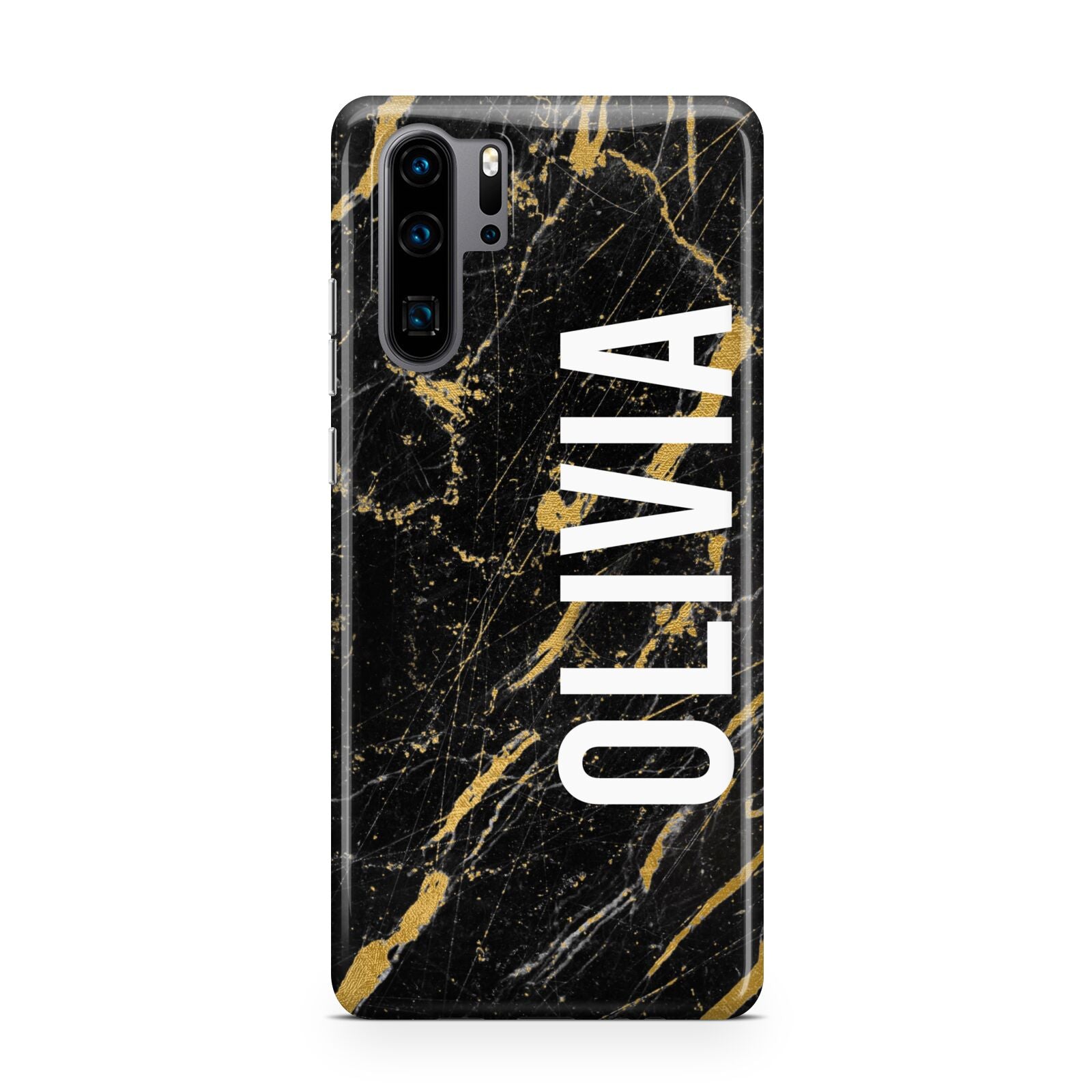 Personalised Black Gold Marble Name Huawei P30 Pro Phone Case