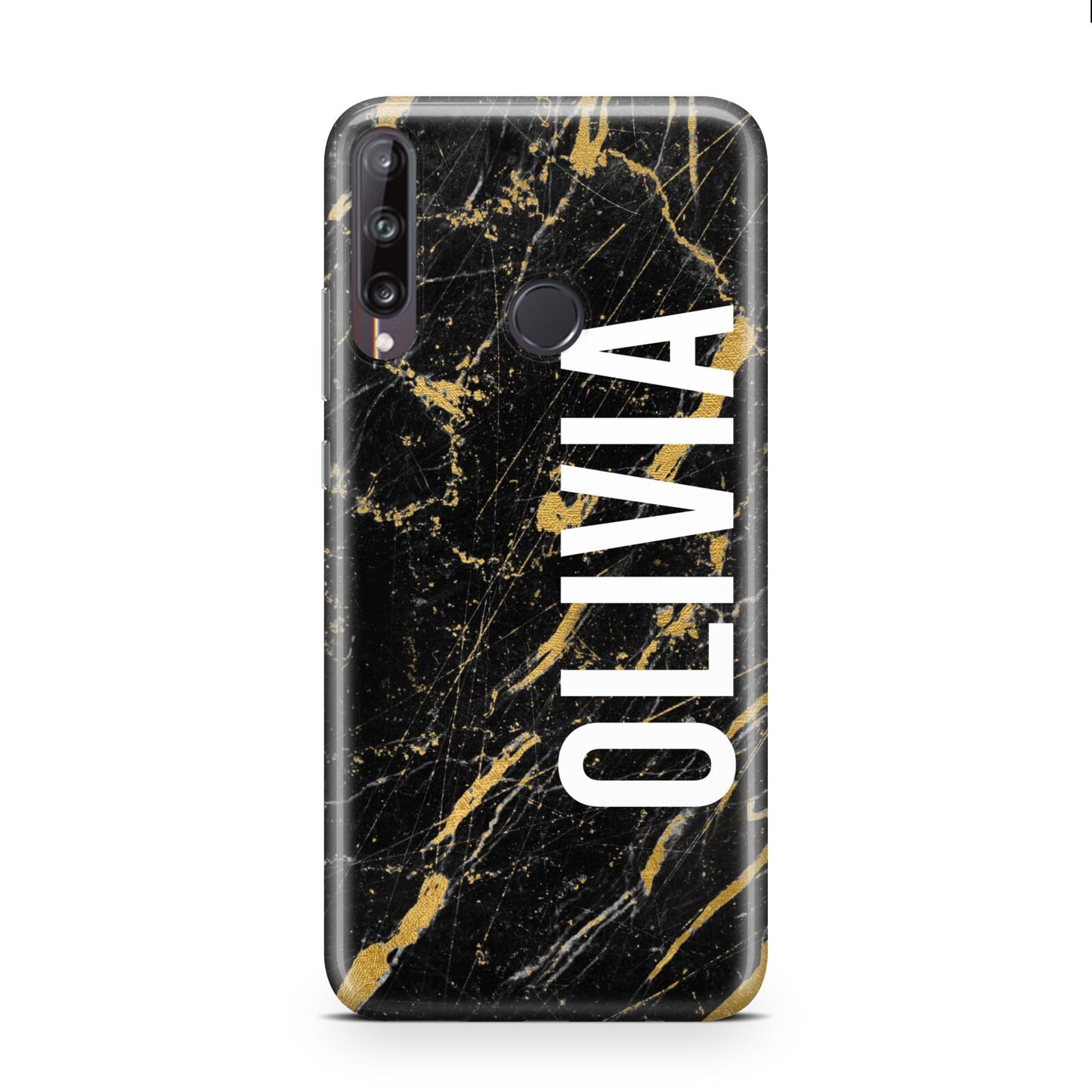 Personalised Black Gold Marble Name Huawei P40 Lite E Phone Case
