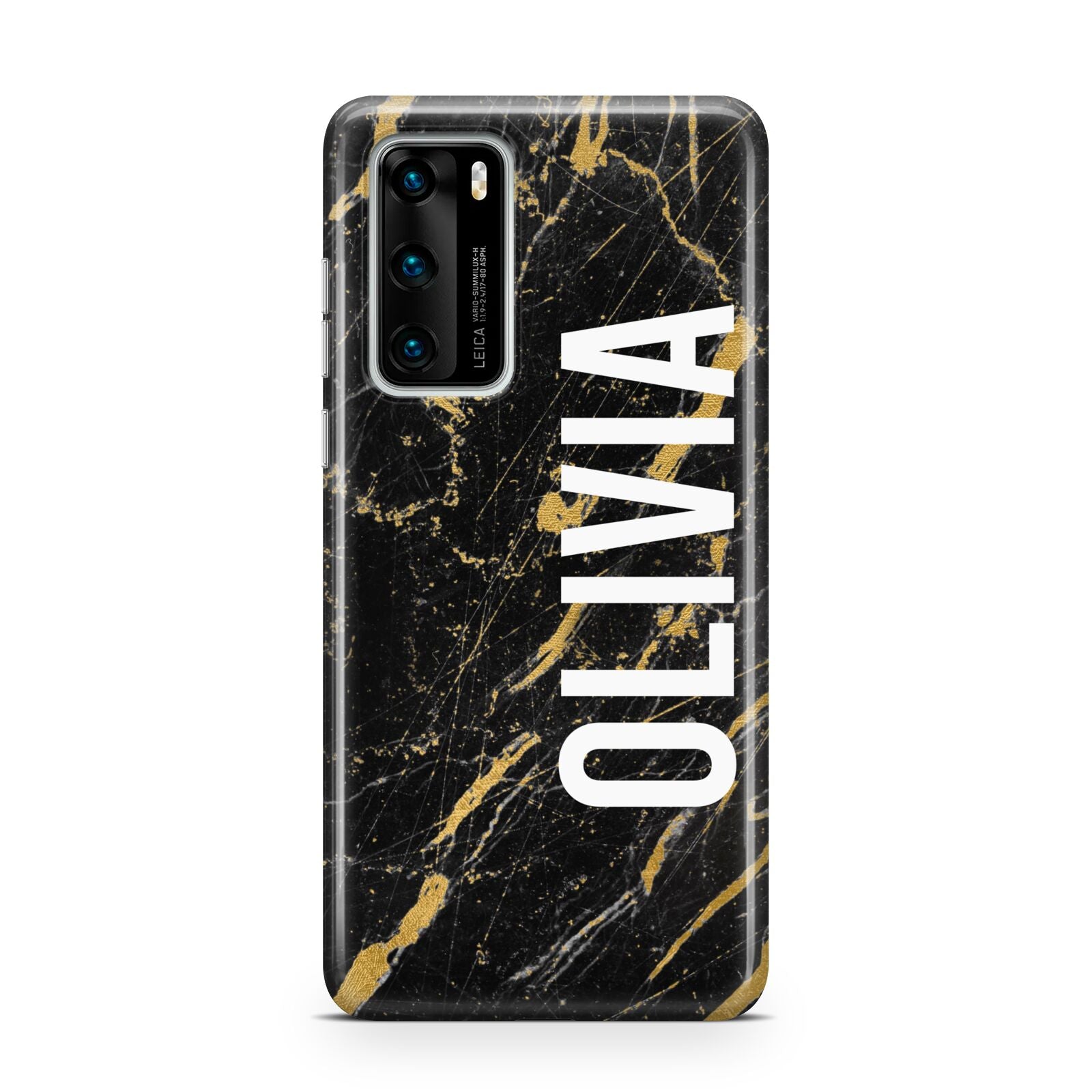 Personalised Black Gold Marble Name Huawei P40 Phone Case