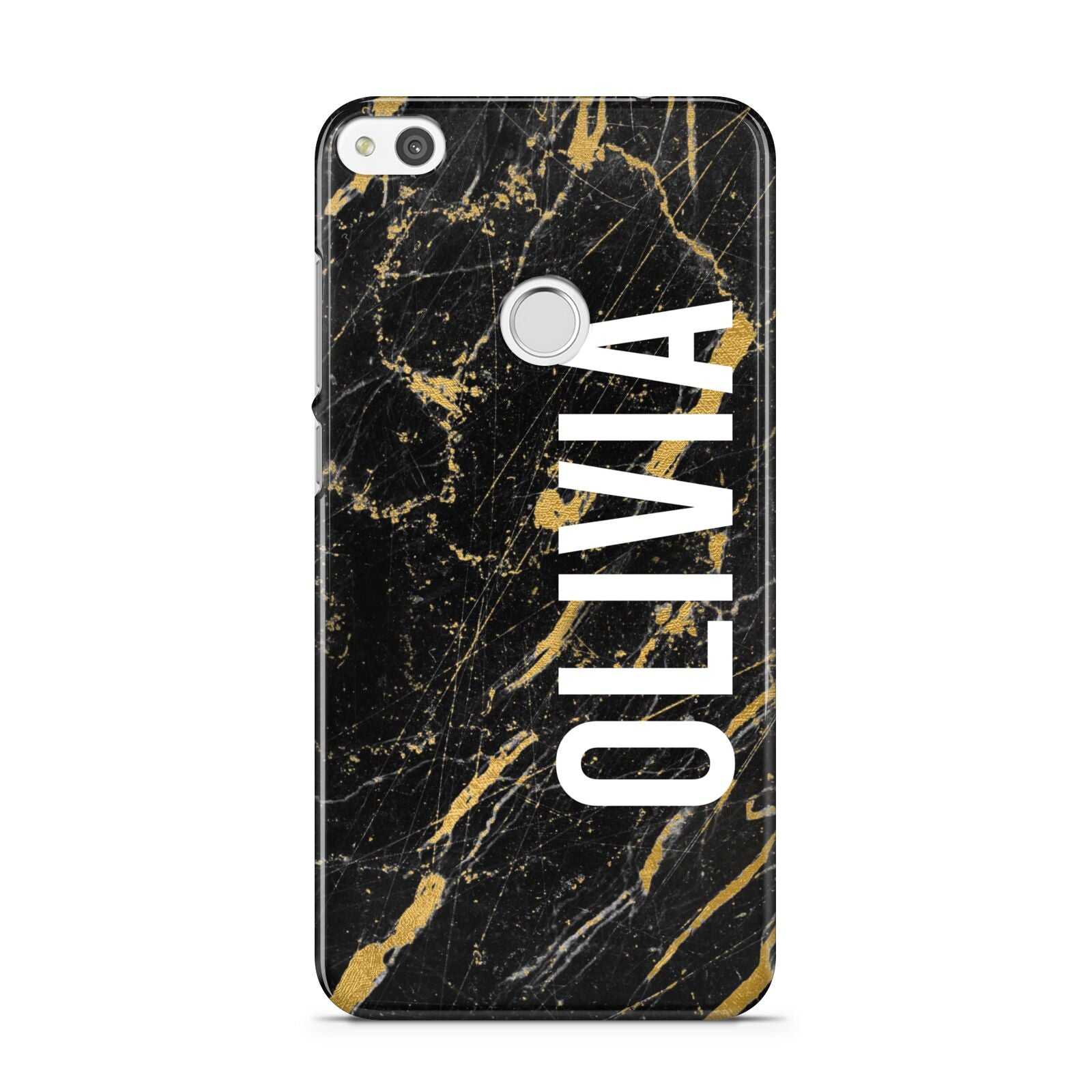 Personalised Black Gold Marble Name Huawei P8 Lite Case