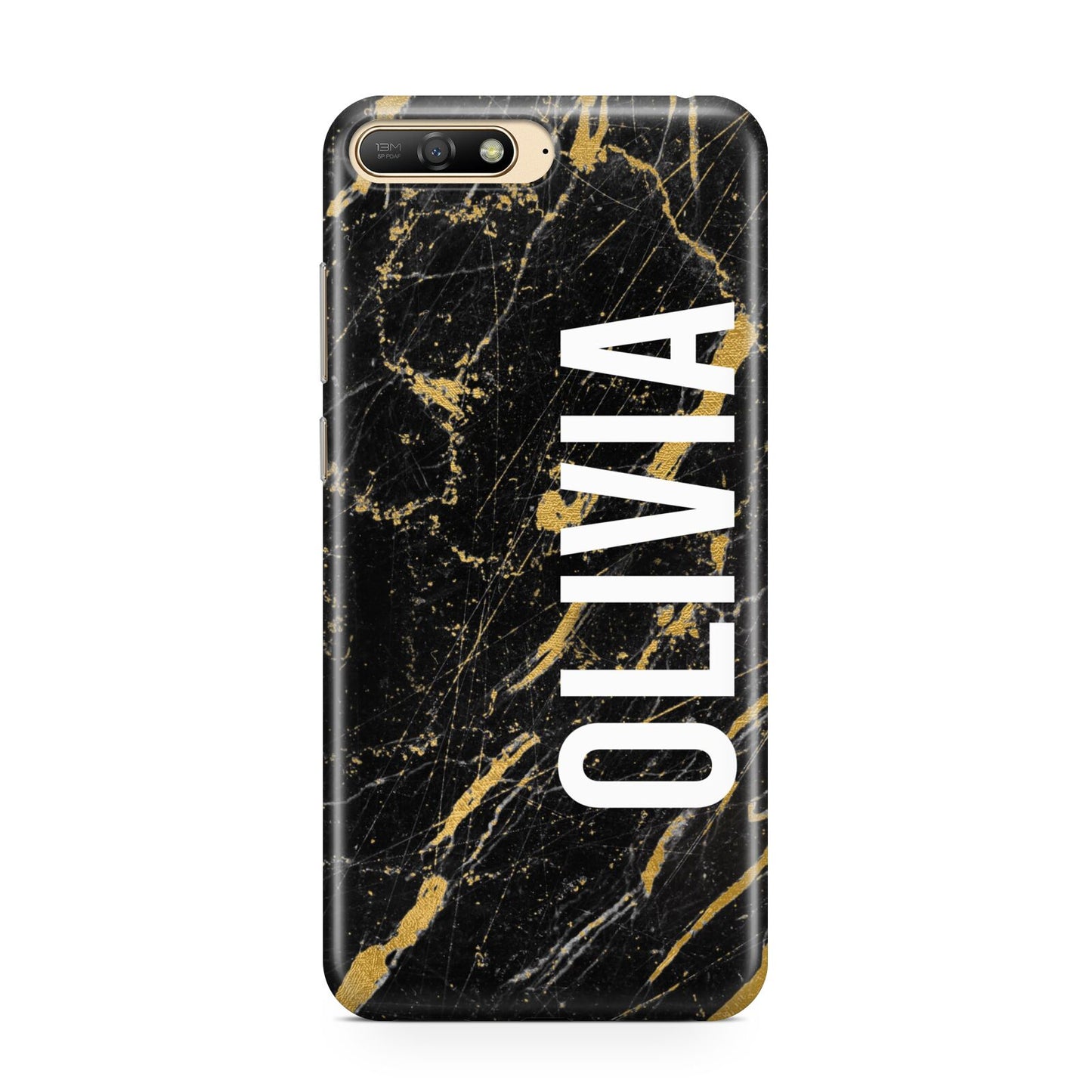 Personalised Black Gold Marble Name Huawei Y6 2018
