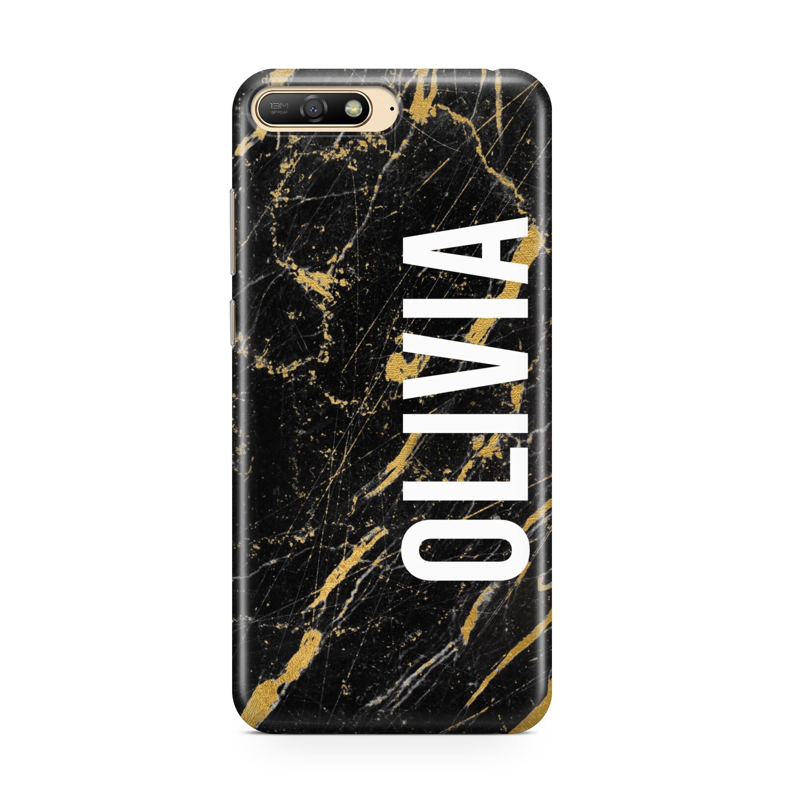 Personalised Black Gold Marble Name Huawei Y6 2018
