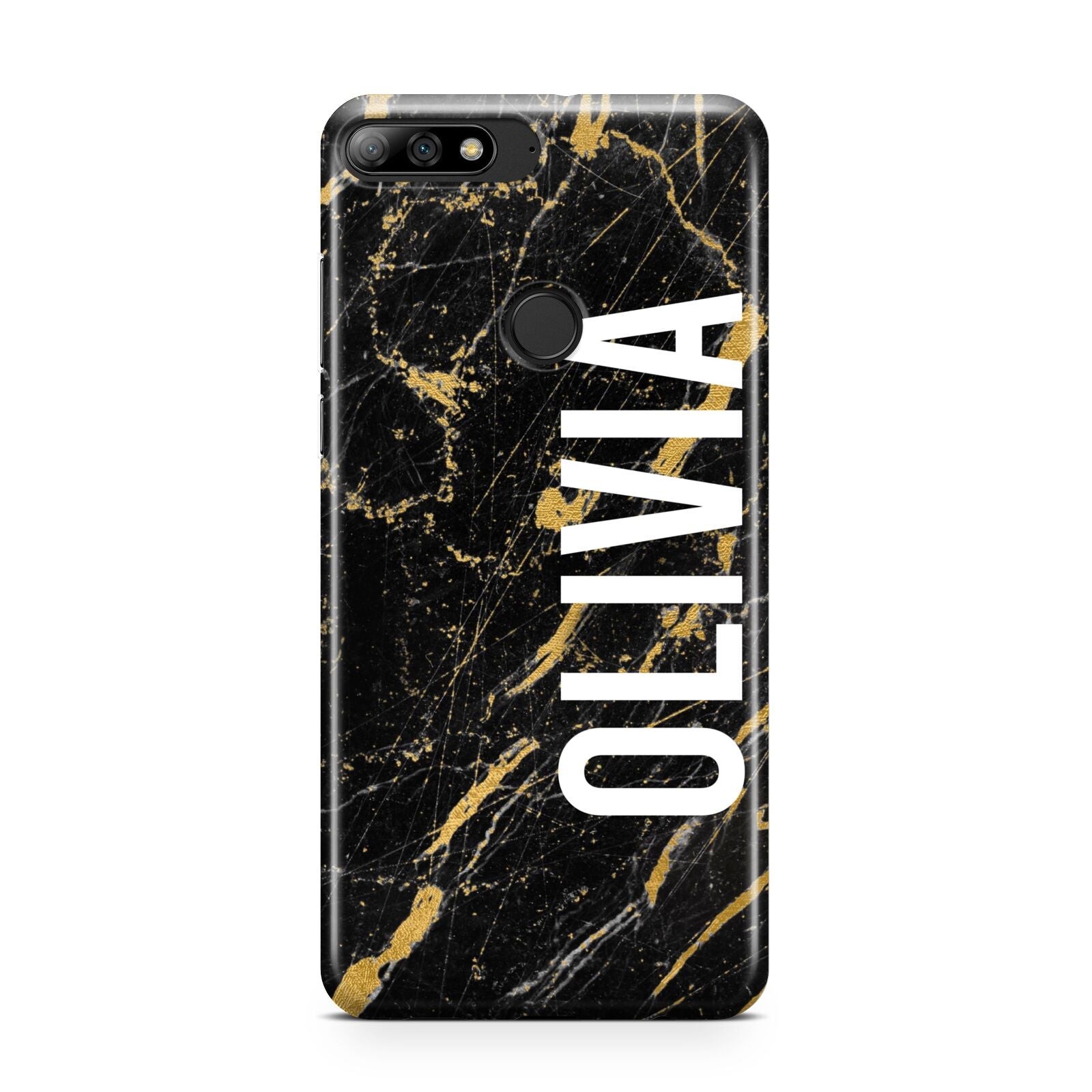 Personalised Black Gold Marble Name Huawei Y7 2018