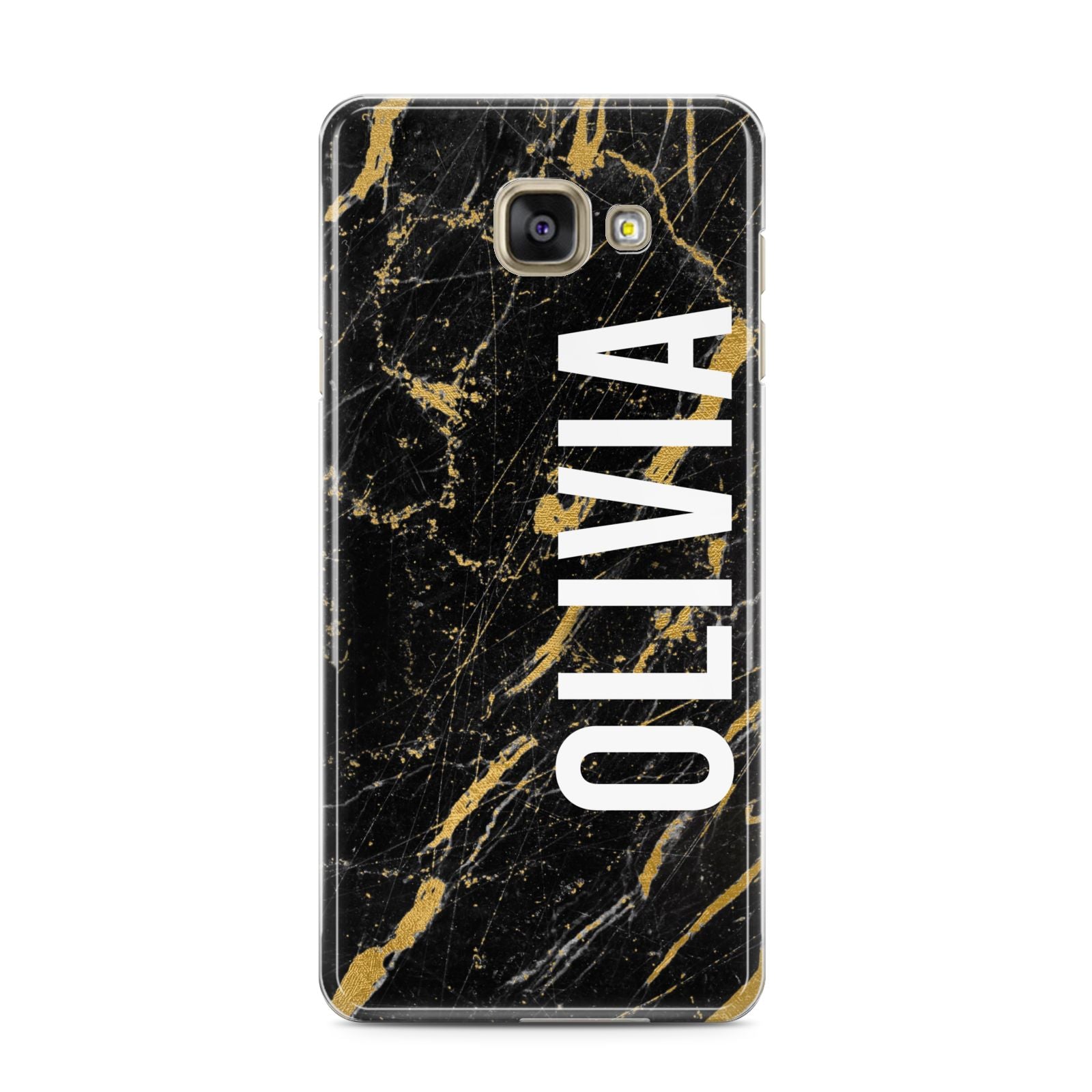 Personalised Black Gold Marble Name Samsung Galaxy A3 2016 Case on gold phone