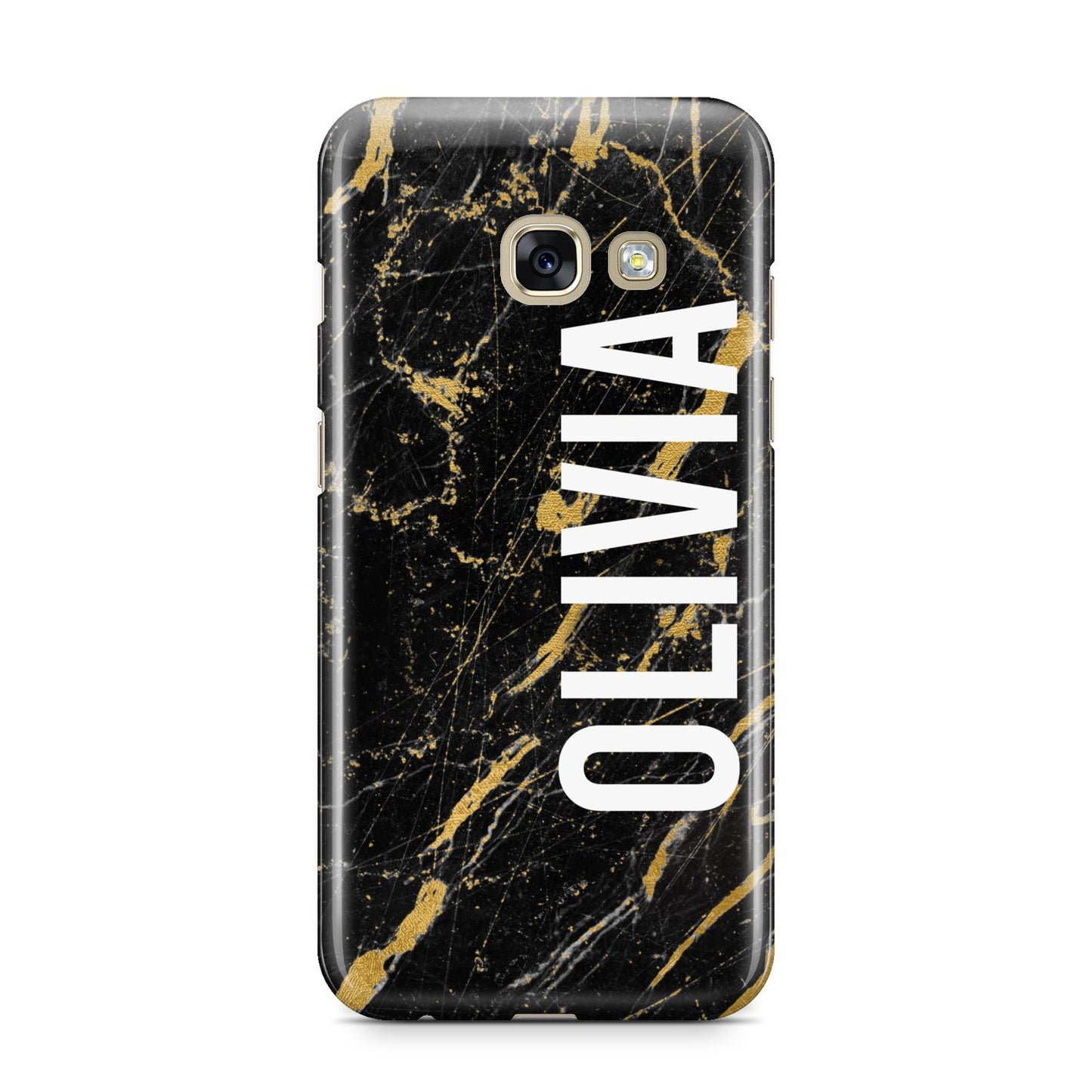 Personalised Black Gold Marble Name Samsung Galaxy A3 2017 Case on gold phone