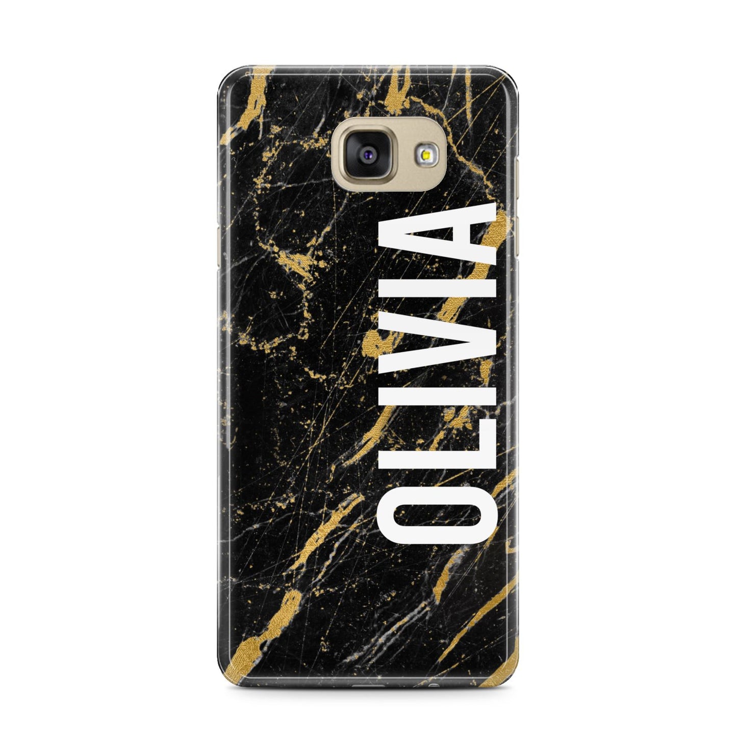 Personalised Black Gold Marble Name Samsung Galaxy A7 2016 Case on gold phone