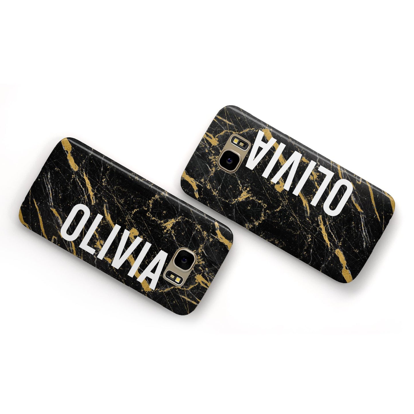 Personalised Black Gold Marble Name Samsung Galaxy Case Flat Overview