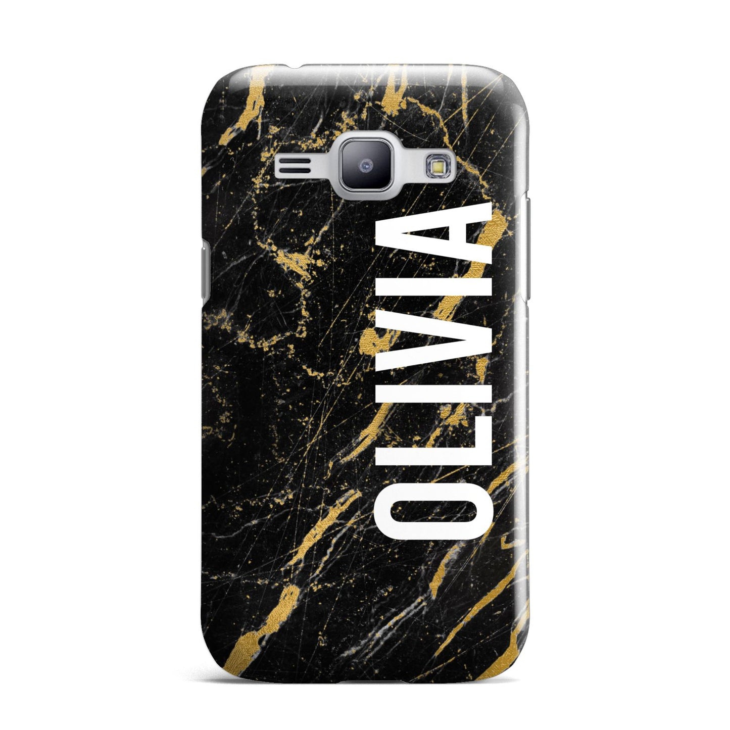 Personalised Black Gold Marble Name Samsung Galaxy J1 2015 Case