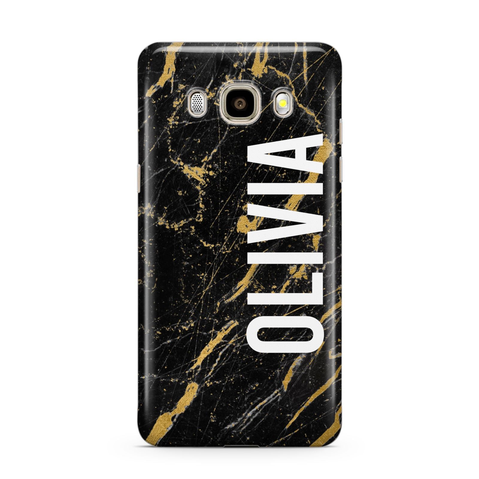 Personalised Black Gold Marble Name Samsung Galaxy J7 2016 Case on gold phone