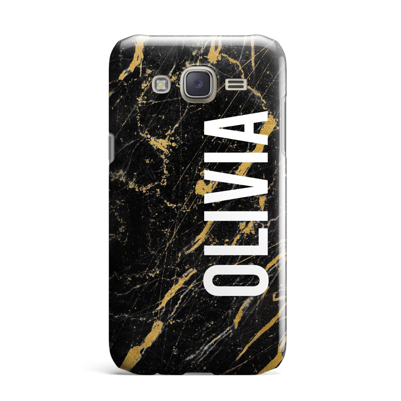 Personalised Black Gold Marble Name Samsung Galaxy J7 Case