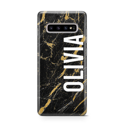 Personalised Black Gold Marble Name Samsung Galaxy S10 Case