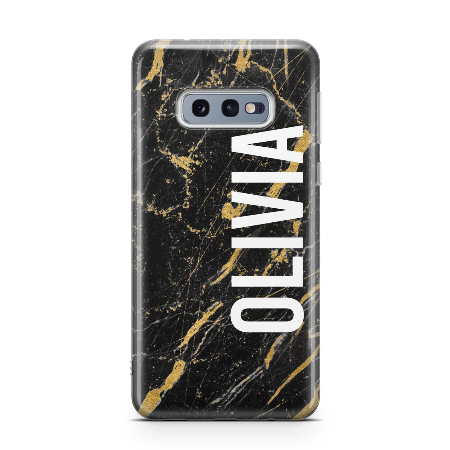 Personalised Black Gold Marble Name Samsung Galaxy S10E Case