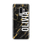 Personalised Black Gold Marble Name Samsung Galaxy S9 Plus Case on Silver phone
