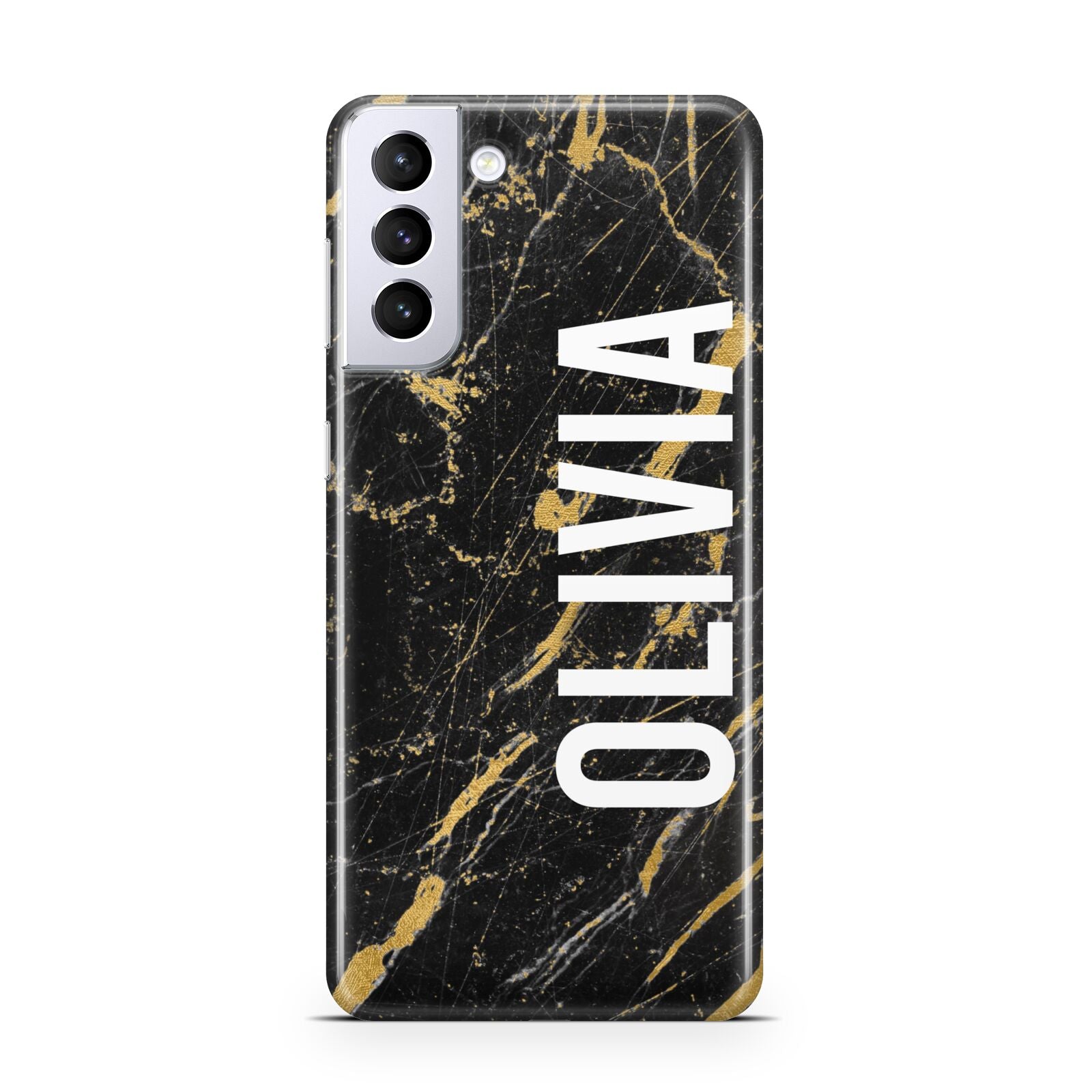 Personalised Black Gold Marble Name Samsung S21 Plus Phone Case