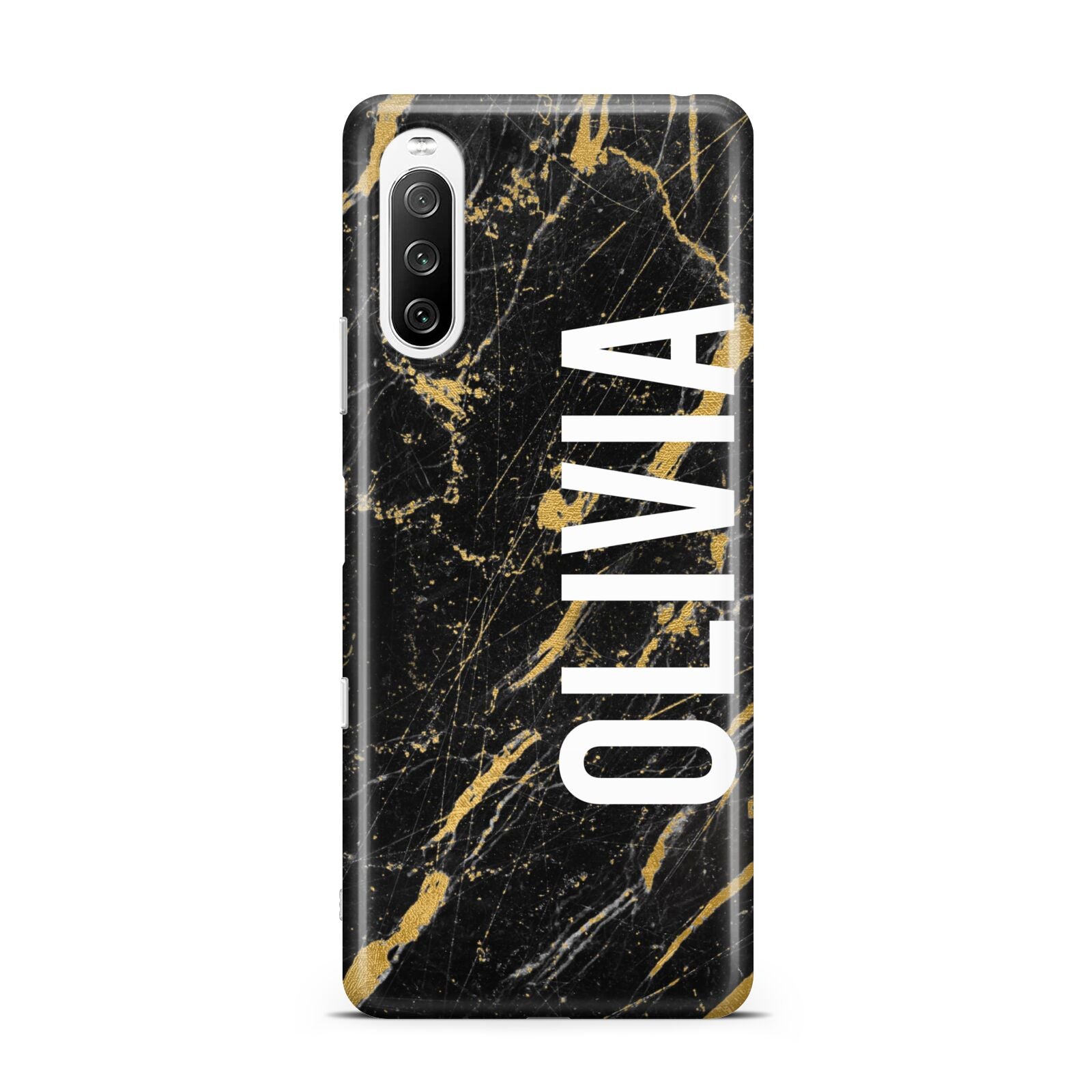 Personalised Black Gold Marble Name Sony Xperia 10 III Case