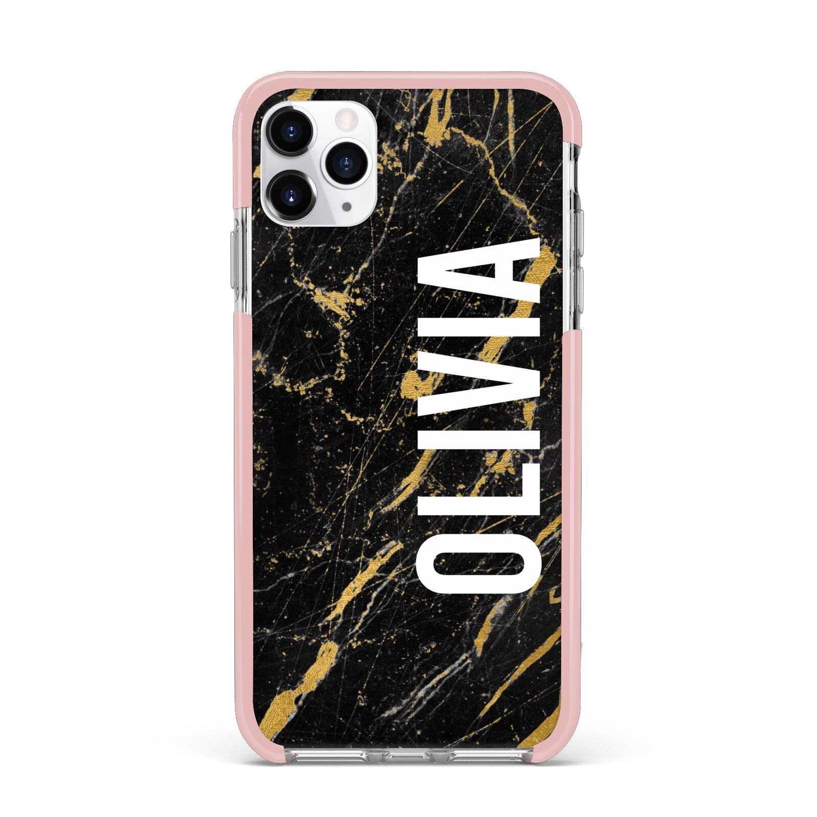 Personalised Black Gold Marble Name iPhone 11 Pro Max Impact Pink Edge Case