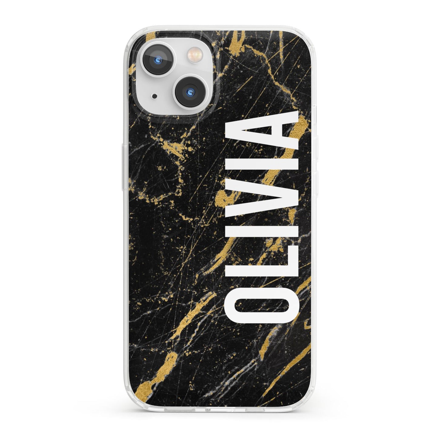 Personalised Black Gold Marble Name iPhone 13 Clear Bumper Case