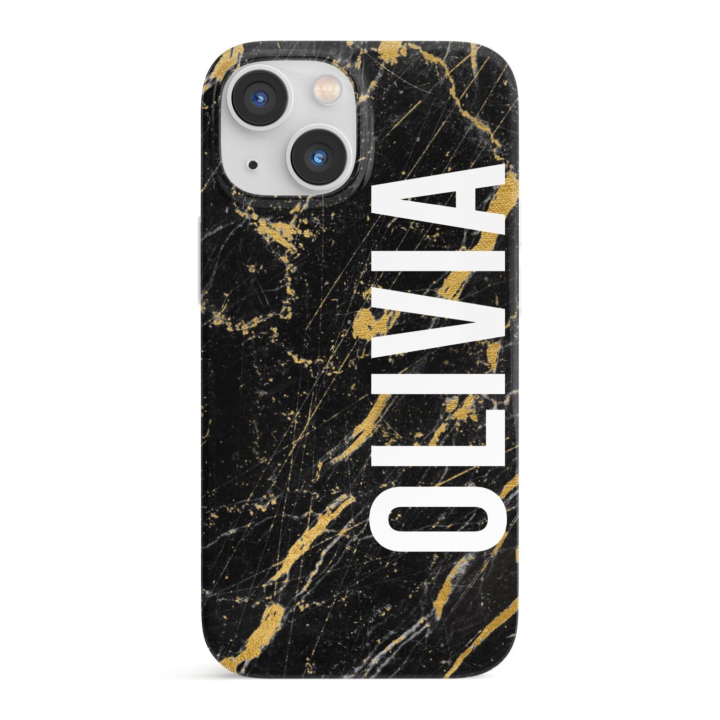 Personalised Black Gold Marble Name iPhone 13 Mini Full Wrap 3D Snap Case