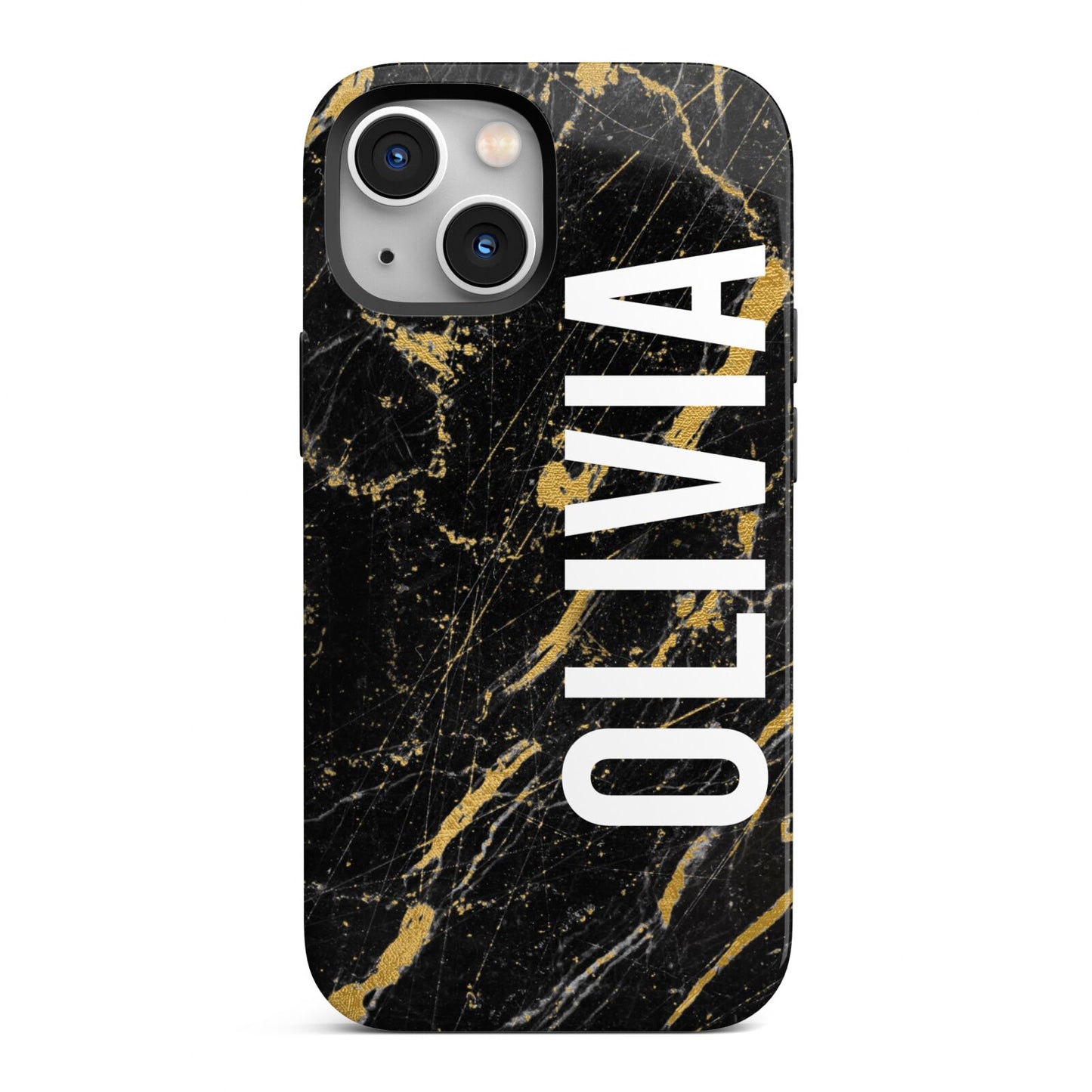 Personalised Black Gold Marble Name iPhone 13 Mini Full Wrap 3D Tough Case