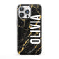 Personalised Black Gold Marble Name iPhone 13 Pro Clear Bumper Case