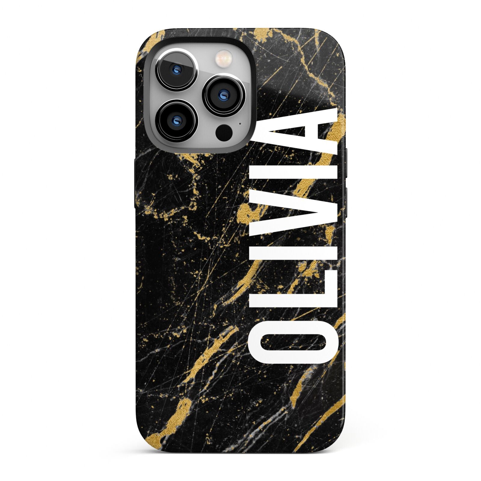 Personalised Black Gold Marble Name iPhone 13 Pro Full Wrap 3D Tough Case