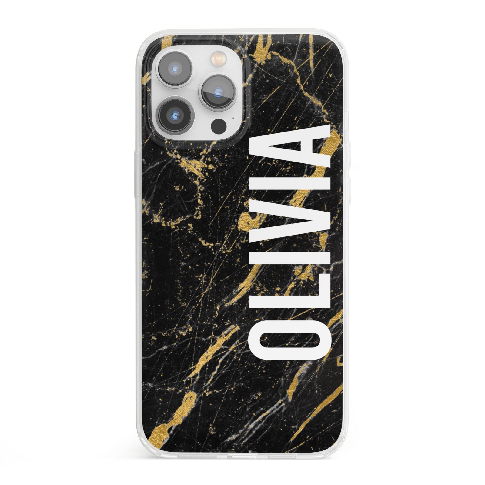 Personalised Black Gold Marble Name iPhone 13 Pro Max Clear Bumper Case