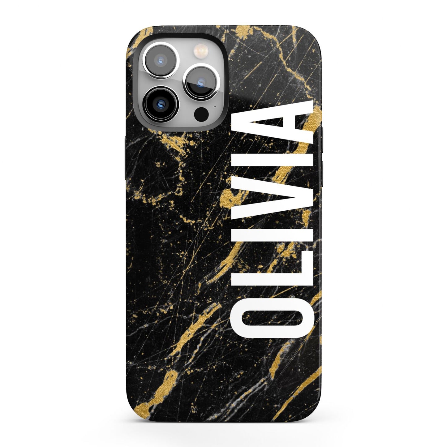 Personalised Black Gold Marble Name iPhone 13 Pro Max Full Wrap 3D Tough Case