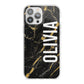 Personalised Black Gold Marble Name iPhone 13 Pro Max TPU Impact Case with White Edges