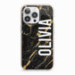 Personalised Black Gold Marble Name iPhone 13 Pro TPU Impact Case with Pink Edges